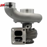 366 950HP Billet Journal Bearing Turbo - 66x91mm 7+7 B - 80x73mm - T4 Div .91 V-Band - Elbow Outlet Pulsar Turbo Systems