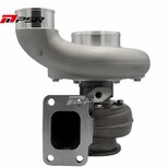 366 950HP Billet Journal Bearing Turbo - 66x91mm 7+7 B - 76x67.5mm - T4 Open .88 VB. - Elbow Outlet Pulsar Turbo Systems
