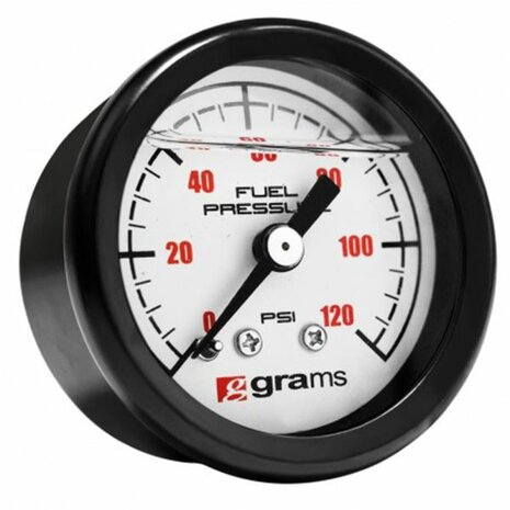 Kraftstoffdruckmesser, fl&uuml;ssigkeitsgef&uuml;llt (0&ndash;120 psi) &ndash; Wei&szlig; Grams Perfromance