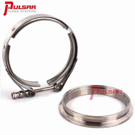 Flansch- und Klemmsatz aus Edelstahl f&uuml;r G-Serie. 6275, 6775, 7375, 7975, 7782 &ndash; V-Band &ndash; Schlauch mit 3 Zoll Au&szlig;endurchmesser Pulsar Turbo Systems