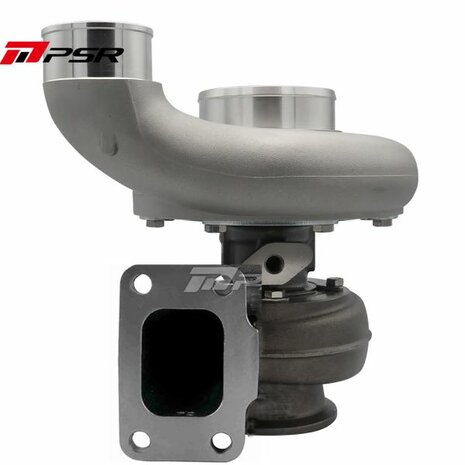 363 950HP Billet Journal Bearing Turbo - 63x87mm 7+7 B - 76x67.5mm - T4 Open .88 V-B. - Elbow Outlet Pulsar Turbo Systems