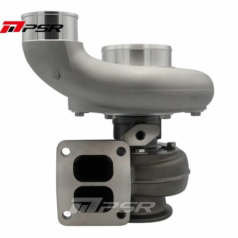 369 950HP Billet Journal Bearing Turbo -69x94mm 6+6 B - 80x73mm - T4 Div .91 V-Band - Elbow Outlet Pulsar Turbo Systems