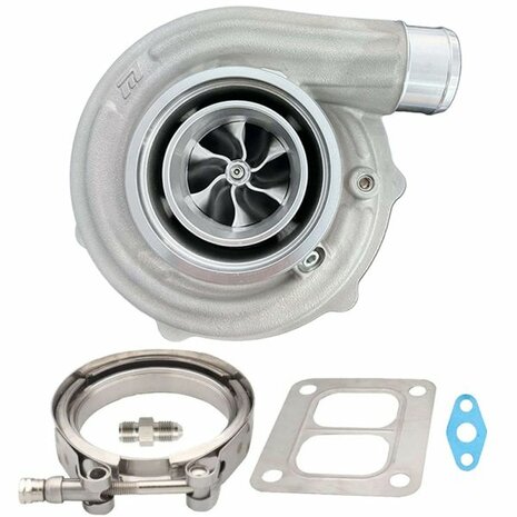 Turbo &agrave; double roulement &agrave; billes PTA5855A 770HP - Standard - T4 divis&eacute; .85A/R bande V sans IWG Pulsar Turbo Systems