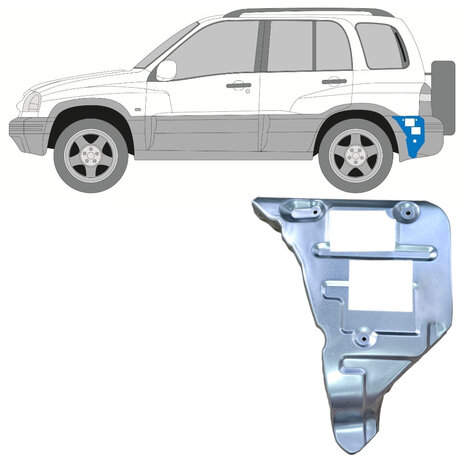 Links Reparaturblech f&uuml;r die hintere Sto&szlig;stangenhalterung Suzuki Grand Vitara