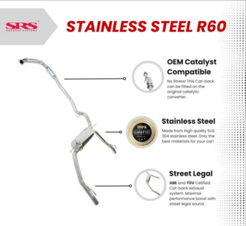 Catback uitlaatsysteem RVS R60 (E-keur) SRS Honda Civic