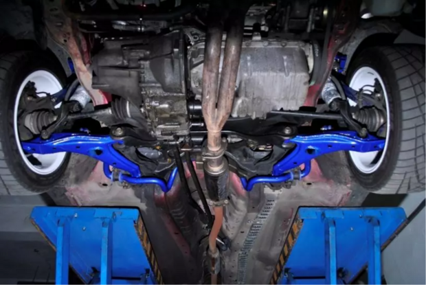 Draagarmen voorzijde onder blauw - Gehard rubberen bussen Hardrace Honda Civic