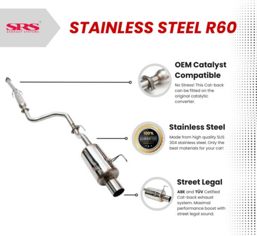 Syst&egrave;me d'&eacute;chappement Catback en acier inoxydable R60 (marque E) SRS Honda Civic