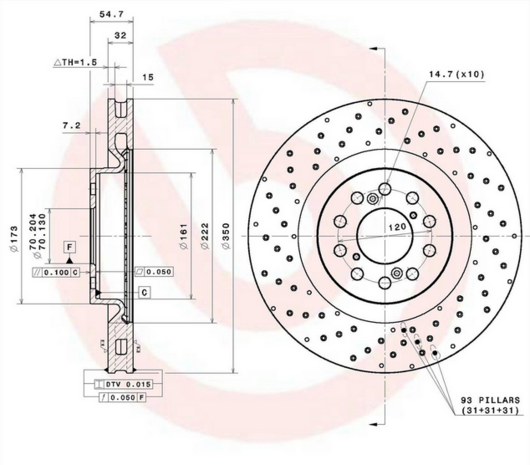 remschijven voorzijde (350mm / 5x120) Genuine Honda / Brembo Honda Civic Type R