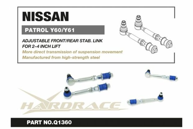 Barre stabilisatrice r&eacute;glable avant/arri&egrave;re pour Nissan Patrol Hardrace