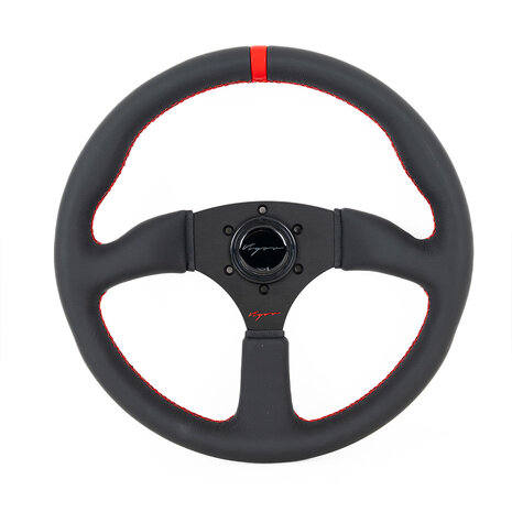 Volant Spa 350/50mm cuir avec surpiq&ucirc;res rouges et rayures Vigor