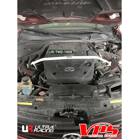 Front Strut Brace 2 Points White Steel Infiniti Nissan Ultra Racing