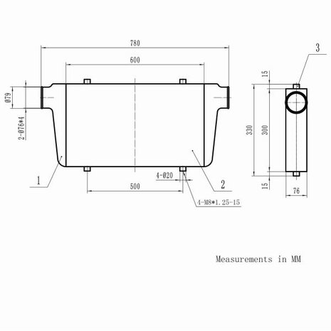 Intercooler universel - 600x300x76mm, entr&eacute;e et sortie 3 pouces Pulsar Turbo Systems