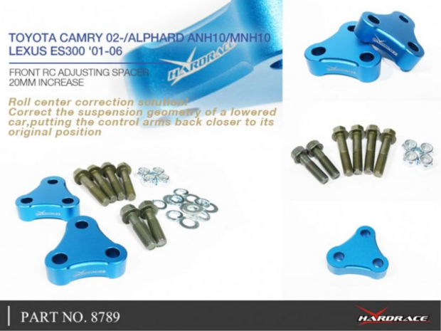 verstelbare spacer voorkant TOYOTA CAMRY XV30 '01-06/XV40 '07-12/XV50 2013-/ALPHARD ANH10/MNH10/ES300 '01-06 Hardrace