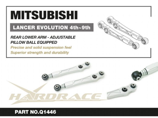 Bras de suspension inf&eacute;rieurs arri&egrave;re r&eacute;glables (bagues de roulement) MITSUBISHI EVO 4-9 Hardrace